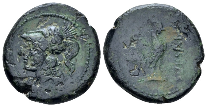 Campania , Suessa Bronze circa 265-240, Æ 20.00 mm., 6.08 g.
Helmeted head of M...