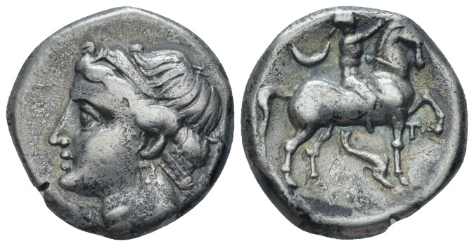 Calabria, Tarentum Campano-Tarantine issue. Nomos circa 281-228, AR 22.00 mm., 7...