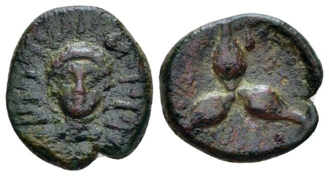 Lucania, Metapontum Bronze circa 300-250, Æ 14.00 mm., 1.99 g.
Radiate head of ...