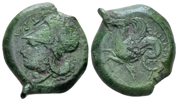 Sicily, Syracuse Bronze circa 400-390, Æ 19.00 mm., 8.65 g.
Head of Athena l., ...