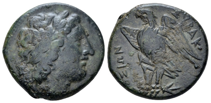 Sicily, Syracuse Bronze circa287-278, Æ 20.00 mm., 7.01 g.
Laureate head of Apo...