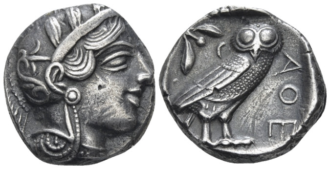 Attica, Athens Tetradrachm late IV century, AR 21.00 mm., 17.20 g.
Head of Athe...