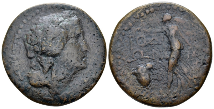 Islands off Caria, Rhodes Bronze circa 31-60, Æ 35.00 mm., 24.19 g.
Head of Dio...