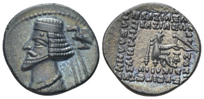 Parthia, Phraates IV, 38-2 Drachm circa 38-2, AR 17.00 mm., 3.85 g.
Diademed bu...