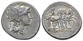 T. Manlius Mancinus, Appius Claudius Pulcher and Q. Urbinius. Denarius 111 or 110 (Starting Bid £ 60 *)