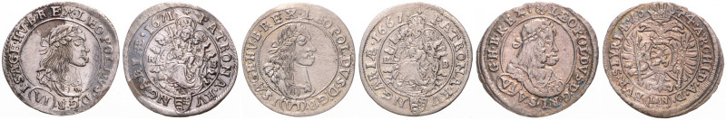 LEOPOLD I (1657 - 1705)
 Lot 3 coins - 6 Kreuzer 1661 KB, 1671 KB and 1674 9.12...
