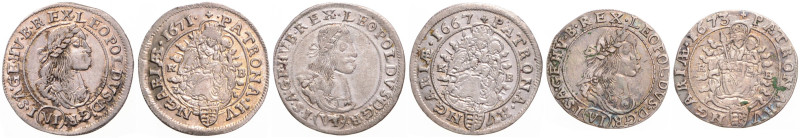 LEOPOLD I (1657 - 1705)
 Lot 3 coins - 6 Kreuzer 1667 KB, 1671 KB and 1673 KB K...