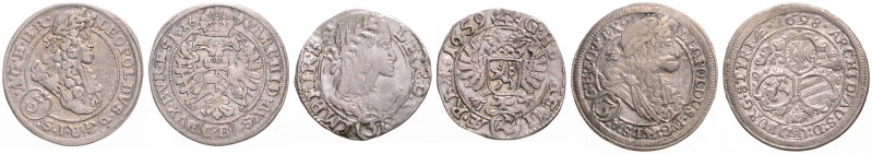 LEOPOLD I (1657 - 1705)
 Lot 3 coins - 3 Kreuzer 1659, 1696 and 1698 4.98 g. VF...