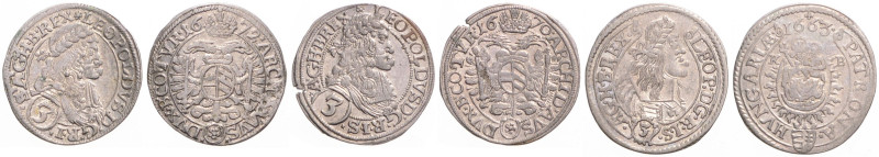 LEOPOLD I (1657 - 1705)
 Lot 3 coins - 3 Kreuzer 1672, 1663 KB and 1670 4.96 g....