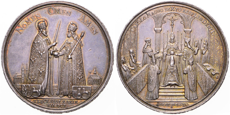 CHARLES VI (1711 - 1740)
 Silver medal Coronation of Charles VI as Holy Roman E...