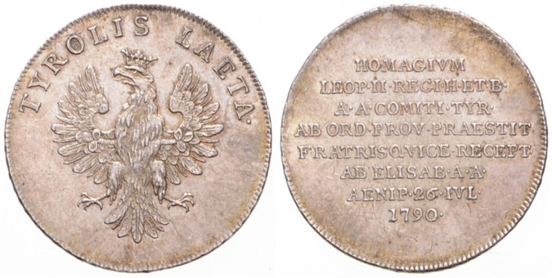 LEOPOLD II (1790 - 1792)
 Silver jeton (large) Homage in Tirol 1790 25 mm, Ag 9...