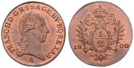 FRANCIS II / I (1792 - 1806 - 1835)
 1/2 Kreuzer 1800 Her 1091 2.07 g. UNC | UNC