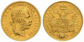 FRANZ JOSEPH I (1848 - 1916)
 1 Ducat 1897 Her 1256 3.48 g. VF | VF , rysky | hairlines