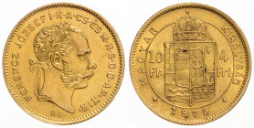 FRANZ JOSEPH I (1848 - 1916)
 4 Gulden 1876 KB KB. Früh 1749 3.24 g. EF | EF