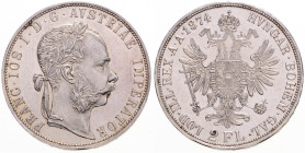 FRANZ JOSEPH I (1848 - 1916)
 2 Gulden 1874 Früh 1373 24.61 g. about UNC | about UNC