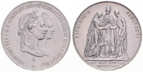 FRANZ JOSEPH I (1848 - 1916)
 1 Gulden Wedding of Francis Joseph I and Elisabeth of Bavaria 1854 A A. 29 mm, Ag 900/1000, Früh 1908 12.98 g. about UN...