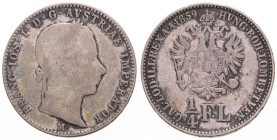 FRANZ JOSEPH I (1848 - 1916)
 1/4 Gulden 1859 M M. Früh 1523 5.05 g. about VF | VF , RR! Mimorádne vzácný! | Extremely rare!
