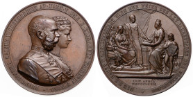 FRANZ JOSEPH I (1848 - 1916)
 AE medal 25th Anniversary of Franz Joseph I and Elizabeth Wedding 1879 50 mm, J. Tautenhayn, Wurz 2726 57.55 g. UNC | U...