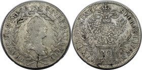RDR – Habsburg – Österreich, RÖMISCH-DEUTSCHES REICH. Österreich Ungarn. Franz I. 20 Kreuzer 1757 PR, Prag. Silber. KM 2028. Sehr schön. Riss