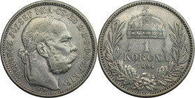 RDR – Habsburg – Österreich, KAISERREICH ÖSTERREICH. Österreich-Ungarn. Franz Joseph I. 1 Korona 1894 KB. Silber. KM 484. Sehr schön-vorzüglich...