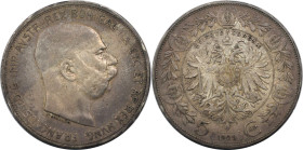 RDR – Habsburg – Österreich, KAISERREICH ÖSTERREICH. Franz Joseph I. 5 Korona 1909. Silber. KM 2813. Vorzüglich. Patina