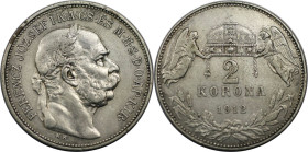 RDR – Habsburg – Österreich, KAISERREICH ÖSTERREICH. Österreich-Ungarn. Franz Joseph I. (1848-1916). 2 Korona 1912 KB. Silber. KM 493. Fast Vorzüglich...