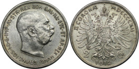 RDR – Habsburg – Österreich, KAISERREICH ÖSTERREICH. Österreich-Ungarn. Franz Joseph I. (1848-1916). 2 Kronen 1912. Silber. Jaeger 408. Fast Stempelgl...