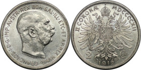 RDR – Habsburg – Österreich, KAISERREICH ÖSTERREICH. Österreich-Ungarn. Franz Joseph I. (1848-1916). 2 Kronen 1912. Silber. Jaeger 408. Fast Stempelgl...