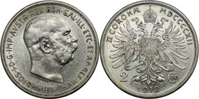 RDR – Habsburg – Österreich, KAISERREICH ÖSTERREICH. Österreich-Ungarn. Franz Joseph I. (1848-1916). 2 Kronen 1912. Silber. Jaeger 408. Fast Stempelgl...