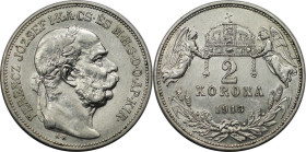 RDR – Habsburg – Österreich, KAISERREICH ÖSTERREICH. Österreich-Ungarn. Franz Joseph I. (1848-1916). 2 Korona 1913 KB. Silber. Jaeger 406. Stempelglan...