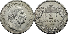 RDR – Habsburg – Österreich, KAISERREICH ÖSTERREICH. Österreich-Ungarn. Franz Joseph I. (1848-1916). 2 Korona 1913 KB. Silber. Jaeger 406. Stempelglan...