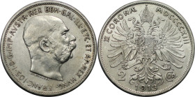 RDR – Habsburg – Österreich, KAISERREICH ÖSTERREICH. Österreich-Ungarn. Franz Joseph I. (1848-1916). 2 Kronen 1913. Jaeger 384. Silber. Fast Stempelgl...