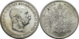 RDR – Habsburg – Österreich, KAISERREICH ÖSTERREICH. Österreich-Ungarn. Franz Joseph I. (1848-1916). 2 Kronen 1913. Jaeger 384. Silber. Fast Stempelgl...