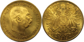 RDR – Habsburg – Österreich, KAISERREICH ÖSTERREICH. Franz-Joseph I. (1848-1916). 20 Kronen 1915, Wien (Offizielle Nachprägung). Vs.: Kopf nach rechts...