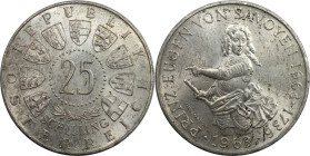RDR – Habsburg – Österreich, REPUBLIK ÖSTERREICH. 300. Geburtstag vo Prinz Eugen von Savoyen. 25 Schilling 1963. 13,0 g. 0.800 Silber. 0.33 OZ. KM 289...