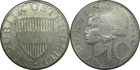 RDR – Habsburg – Österreich, REPUBLIK ÖSTERREICH. 10 Schilling 1964. Silber. KM 2882. Sehr schön-vorzüglich