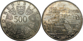 RDR – Habsburg – Österreich, REPUBLIK ÖSTERREICH. 1000 Jahre Steyr. 500 Schilling 1980. 24,0 g. 0.640 Silber. 0.49 OZ. KM 2947. Stempelglanz. Patina...
