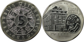 RDR – Habsburg – Österreich, REPUBLIK ÖSTERREICH. 10 Jahre österreichische EU-Mitgliedschaft, Europahymne. 5 Euro 2005. 10,0 g. 0.800 Silber. 0.26 OZ....