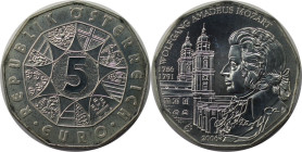 RDR – Habsburg – Österreich, REPUBLIK ÖSTERREICH. 250. Geburtstag von Wolfgang Amadeus Mozart. 5 Euro 2006. 10,0 g. 0.800 Silber. 0.26 OZ. KM 3131. St...