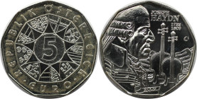 RDR – Habsburg – Österreich, REPUBLIK ÖSTERREICH. Joseph Haydn. 5 Euro 2009. 10,0 g. 0.800 Silber. 0.26 OZ. KM 3170. UNC