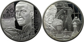 RDR – Habsburg – Österreich, REPUBLIK ÖSTERREICH. Stefan Zweig. 20 Euro 2013. 20,0 g. 0.900 Silber. 0.58 OZ. KM 3219. Polierte Platte