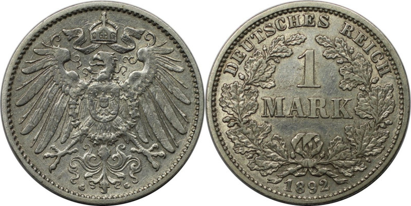 Deutsche Münzen und Medaillen ab 1871, REICHSKLEINMÜNZEN. 1 Mark 1892 G. Silber....
