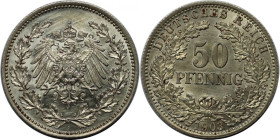 Deutsche Münzen und Medaillen ab 1871, REICHSKLEINMÜNZEN. 50 Pfennig 1903 A. Silber. Jaeger 15. Vorzüglich-Stempelglanz, Berieben