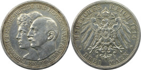 Deutsche Münzen und Medaillen ab 1871, REICHSSILBERMÜNZEN, Anhalt. Friedrich II. (1904-1918). 3 Mark 1914 A, Silberhochzeit. Silber. Jaeger 24. Vorzüg...