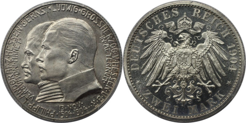 Deutsche Münzen und Medaillen ab 1871, REICHSSILBERMÜNZEN, Hessen-Darmstadt. Ern...