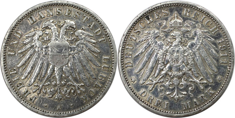 Deutsche Münzen und Medaillen ab 1871. REICHSSILBERMÜNZEN. Lübeck. 3 Mark 1911 A...