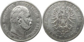 Deutsche Münzen und Medaillen ab 1871, REICHSSILBERMÜNZEN, Preußen, Wilhelm I. (1861-1888). 5 Mark 1874 A. Silber. Jaeger 97A. Sehr schön