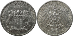 Deutsche Münzen und Medaillen ab 1871, REICHSSILBERMÜNZEN, Hamburg. 3 Mark 1909 J. Silber. Jaeger 64. Sehr schön-vorzüglich