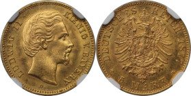 Deutsche Münzen und Medaillen ab 1871, REICHSGOLDMÜNZEN, Bayern, Ludwig II. (1864-1886). 5 Mark 1877 D, Gold. KM 904. NGC MS-63
