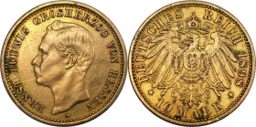 Deutsche Münzen und Medaillen ab 1871, REICHSGOLDMÜNZEN, Hessen. Ernst Ludwig (1892-1918). 10 Mark 1898 A. Gold. 3,95 g. Fast Vorzüglich